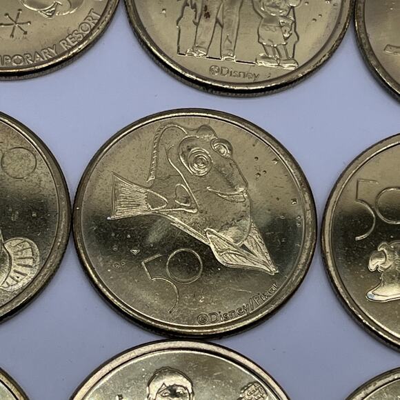 Set of 16 Walt Disney World 50th Anniversary Gold Medallion Coins USED AS IS - Picture 8 of 16